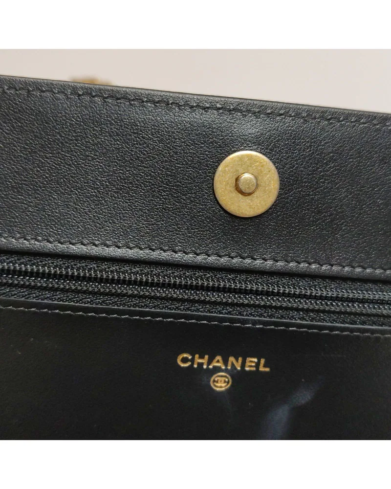 Chanel Boy Wallet on Chain, close up light wear on the hardware