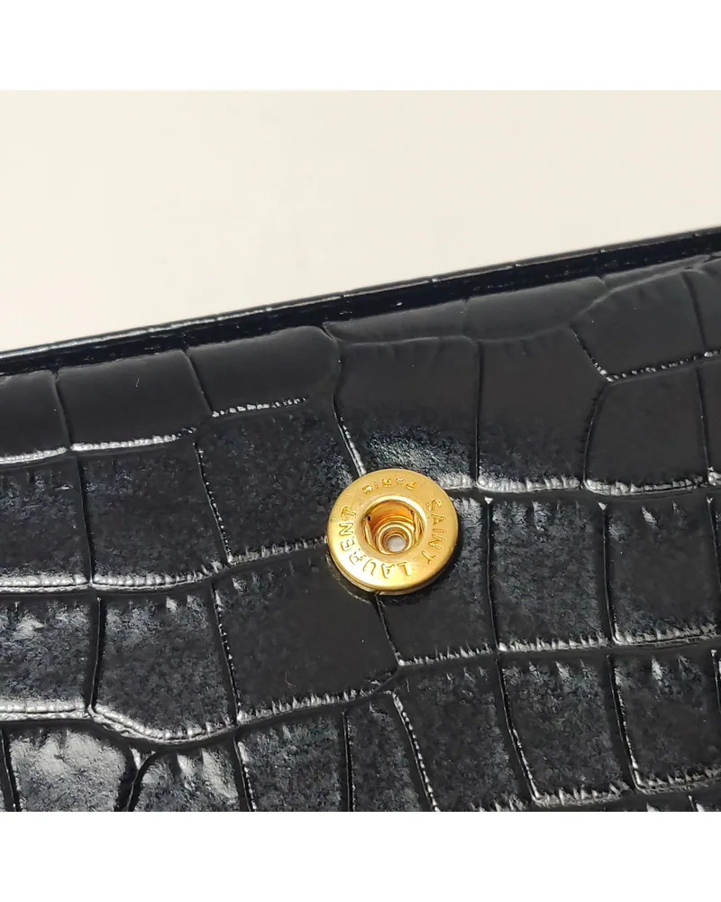 Saint Laurent Kate, Croc-Embossed, close up light wear on the hardware